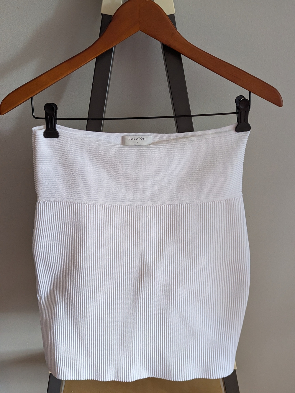 Babaton White Ribbed Pencil Skirt